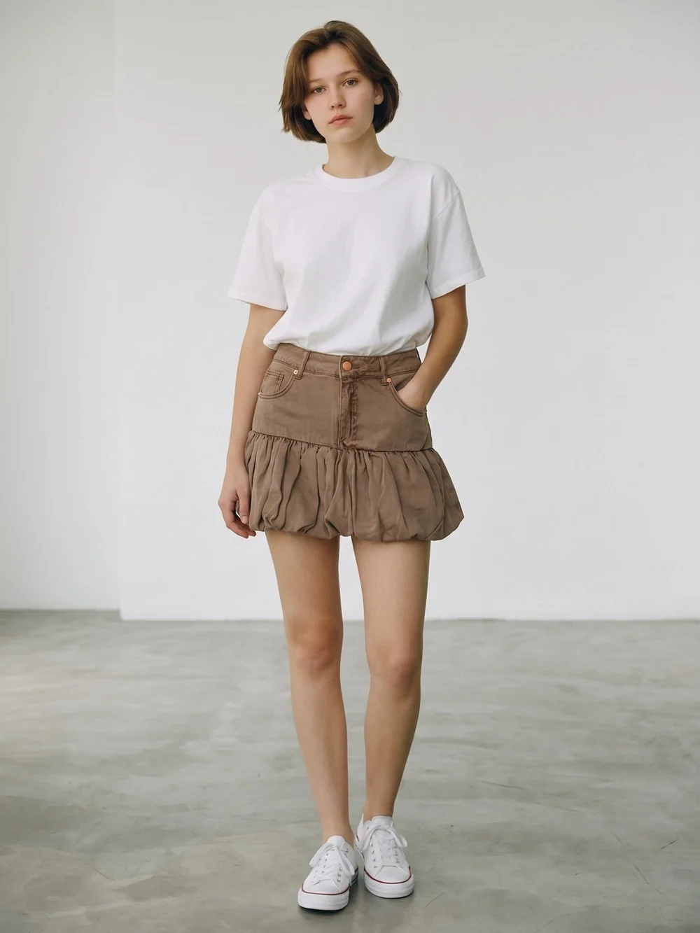 NWT New Blank NYC Twill Bubble Light Brown Denim Mini Skirt Size 28